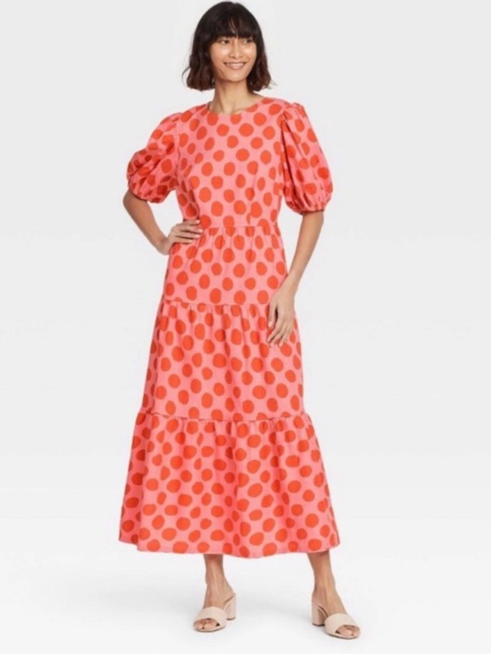 Who What Wear Pink and Orange Polka Dot Dress